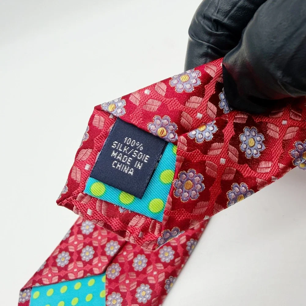 Ted Baker Tie Men OS Red Floral Geometric Silk Formal Business Necktie